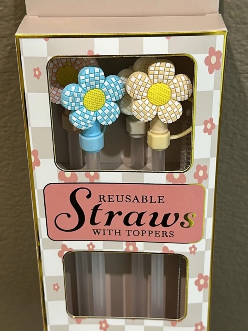 Wellness Reusable Flower Top Straws - Blue & Cream (13pc)